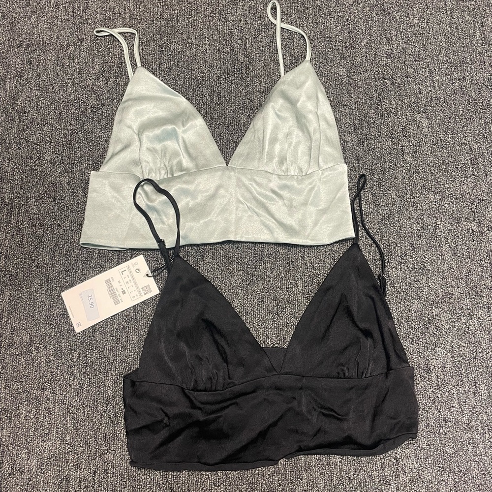 Two Zara satin like bralette size Large